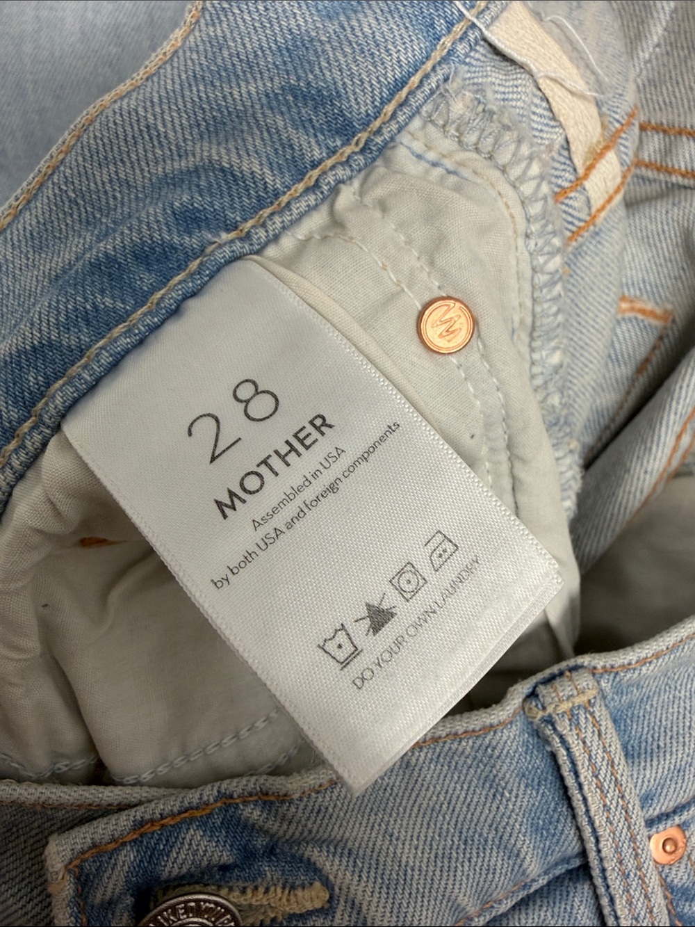 Mother High Waisted Spinner Skimp Jeans Pre Party Cotton Denim Button Blue 28 - Picture 7 of 10